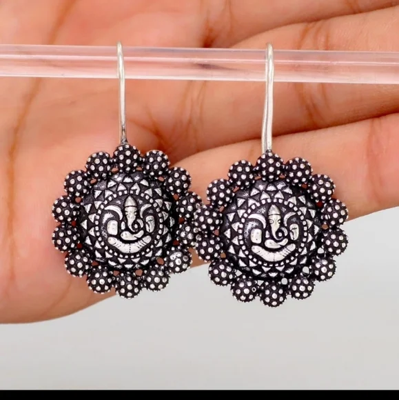 Prosperity Wire Drop Dangle Earrings, German Oxidized Silver - Picture 2 of 3